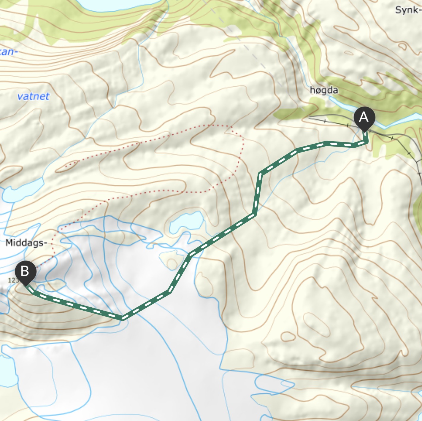 Kart for turen til Middagstuva i Meløy