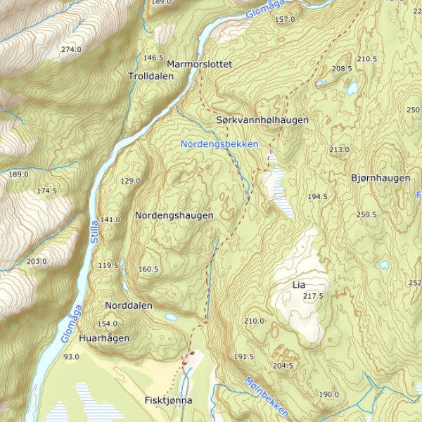 skjermbilde med kartutsnitt fra turkart over området rundt Marmorslottet