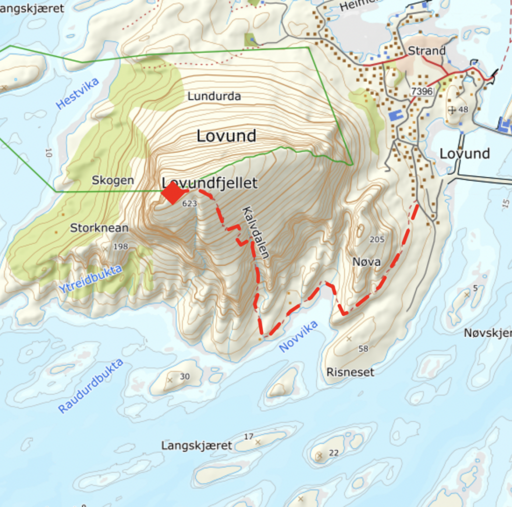 Turbeskrivelse Lovundfjellet, Kartutsnitt