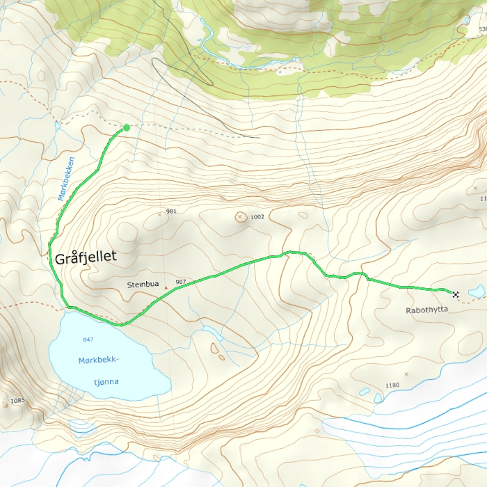 Kartutsnitt for turen til Rabothytta