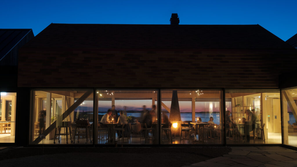 Ytri hotell from the outside at sunset