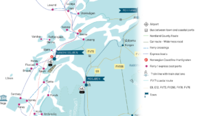 Grafisk reisekart over midtre del av Helgelandskysten