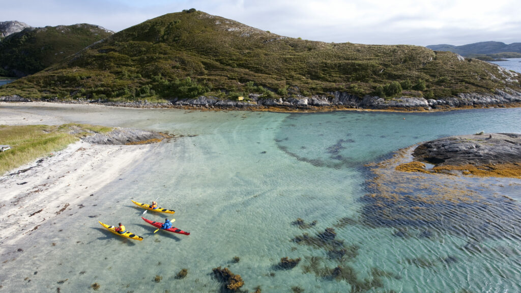 Kayakers at a beach in summer