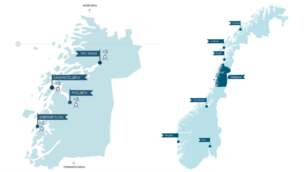 Map showing Helgeland in relation to the rest of Norway