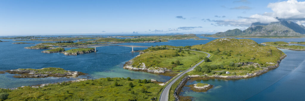 The beautiful coastal landscape in Herøy on a nice summer day