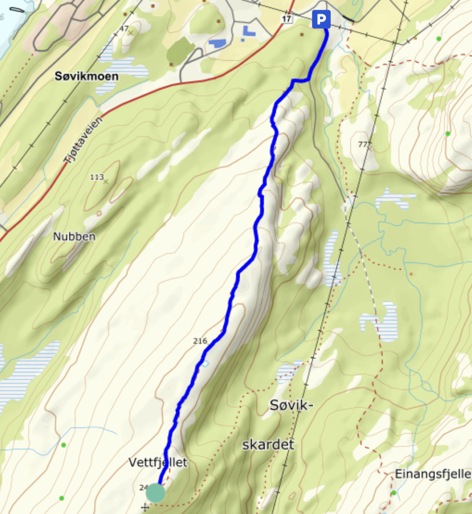 Kartutstnitt fjelltur Vettfjellet