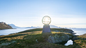 The Arctic Circle marker on the island Vikingen on the Helgeland Coast